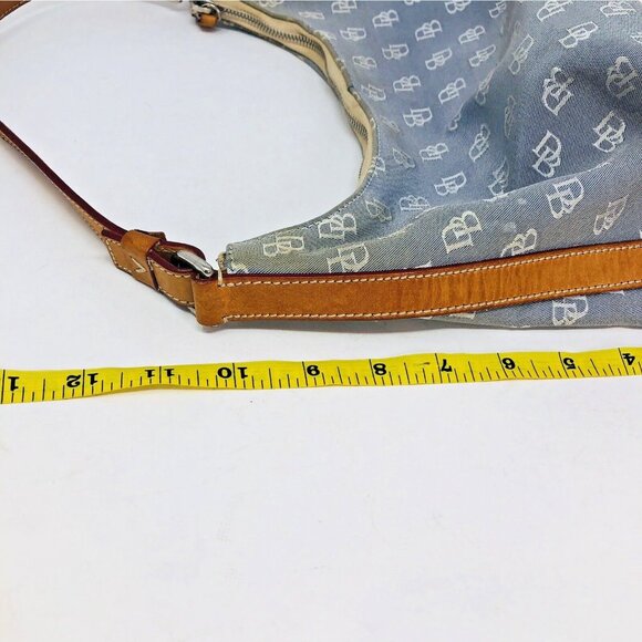 Dooney & Bourke Purse Gray Canvas Handbag Tan Leather Shoulder Strap Hobo Bag - Picture 7 of 12